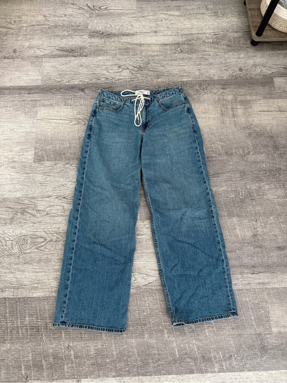 Abercrombie Linen-Blend Low Rise Ultra Loose Drawstring Jeans